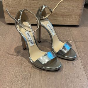 JIMMY CHOO Misty 120 Silver Leather Sandals 38 $875